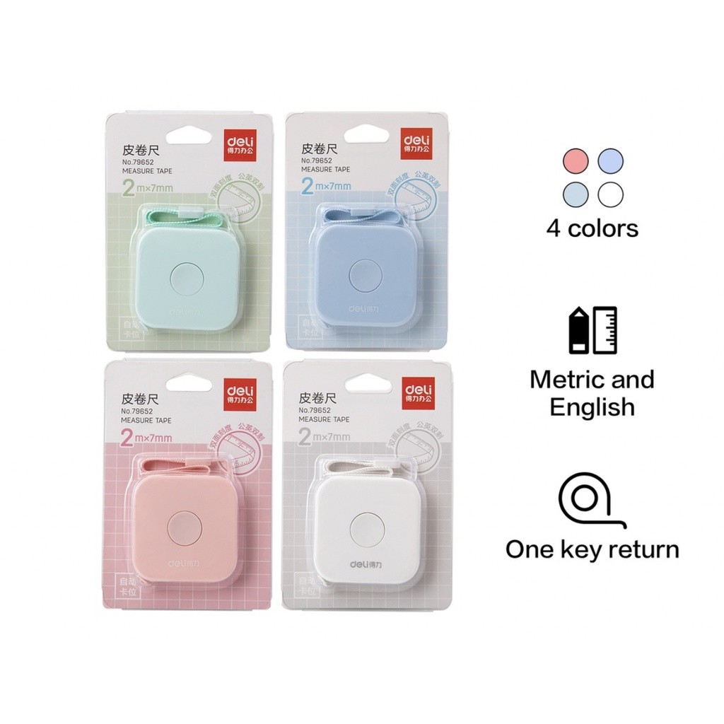 

DELI Measure Tapes | Meteran Mini Panjang 2 meter Warna Pastel 79652 | ATK BLessingmask.official