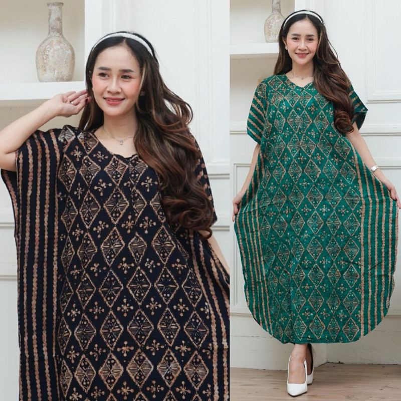 6.6 VA Batik - (Motif Kotak) Daster Cap Motif Premium Grade A | Baju Dress Batik Rayon Cantik Jumbo 