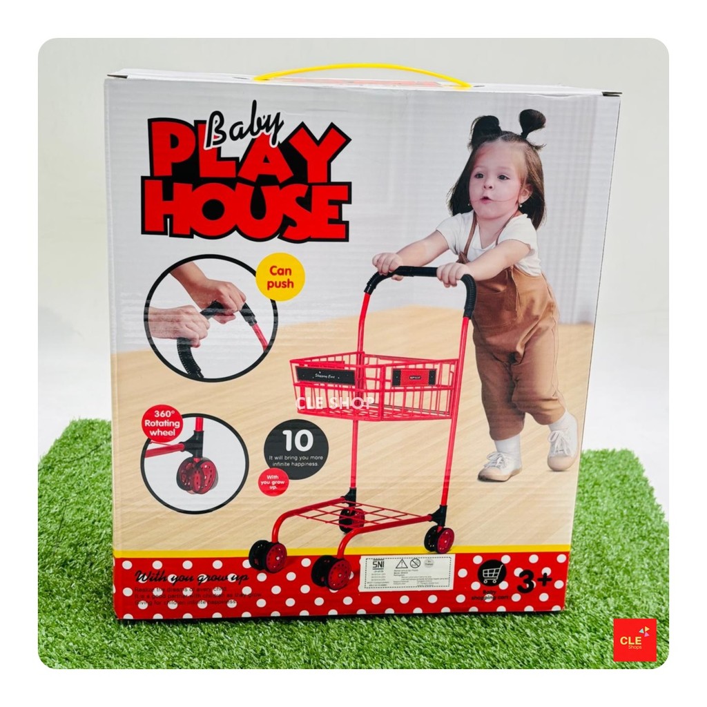 Cle Shop Mainan Troli Belanja Supermarket besar - Shopping trolly anak - Trolley Besi 64cm