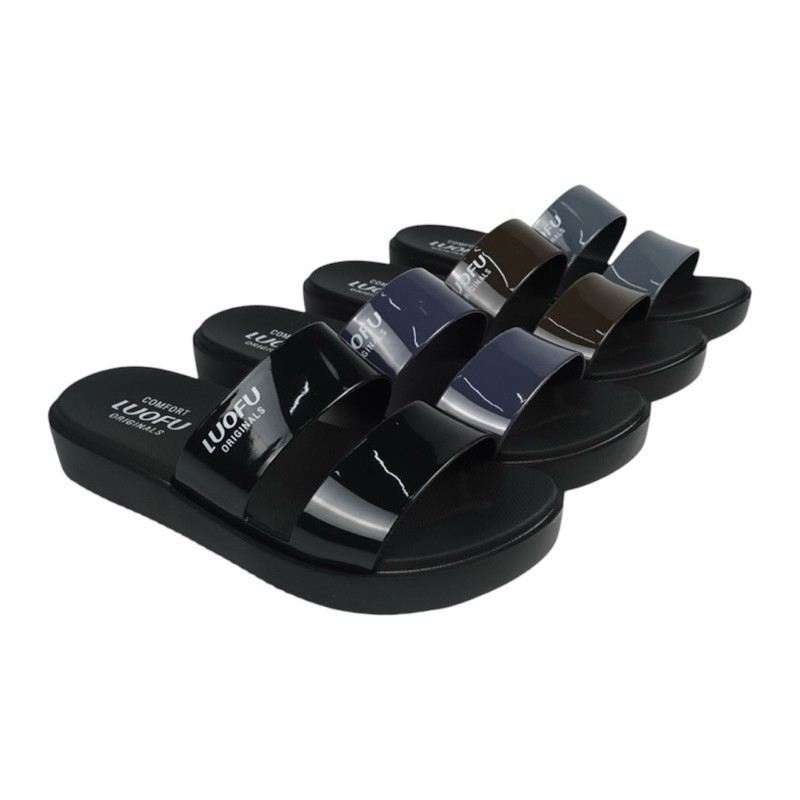 LUOFU ORIGINALS Sendal Jelly Karet Eva Wanita Ban Dua Tatak Hitam E7199A1-SH4WK [F04]
