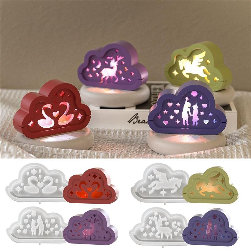 

Cloud Shape Silhouette Silicone Mold Lamp Holder Swan Unicorn Elk Couple Pattern DIY Aromatherapy Gypsum Night Light Ornament