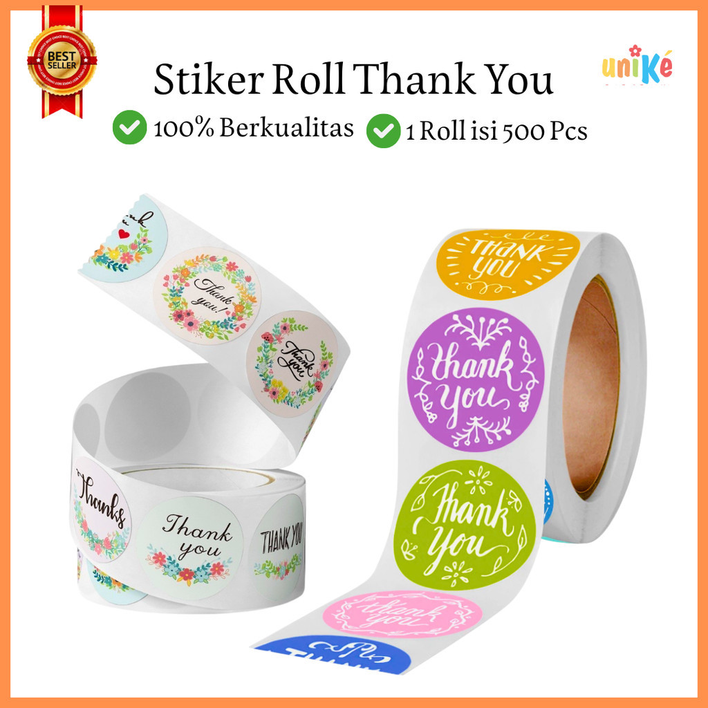 

Sticker Roll Thank You 500 Pcs / Stiker Label Ucapan Terima Kasih Segel Packing Motif Lucu Aesthetic