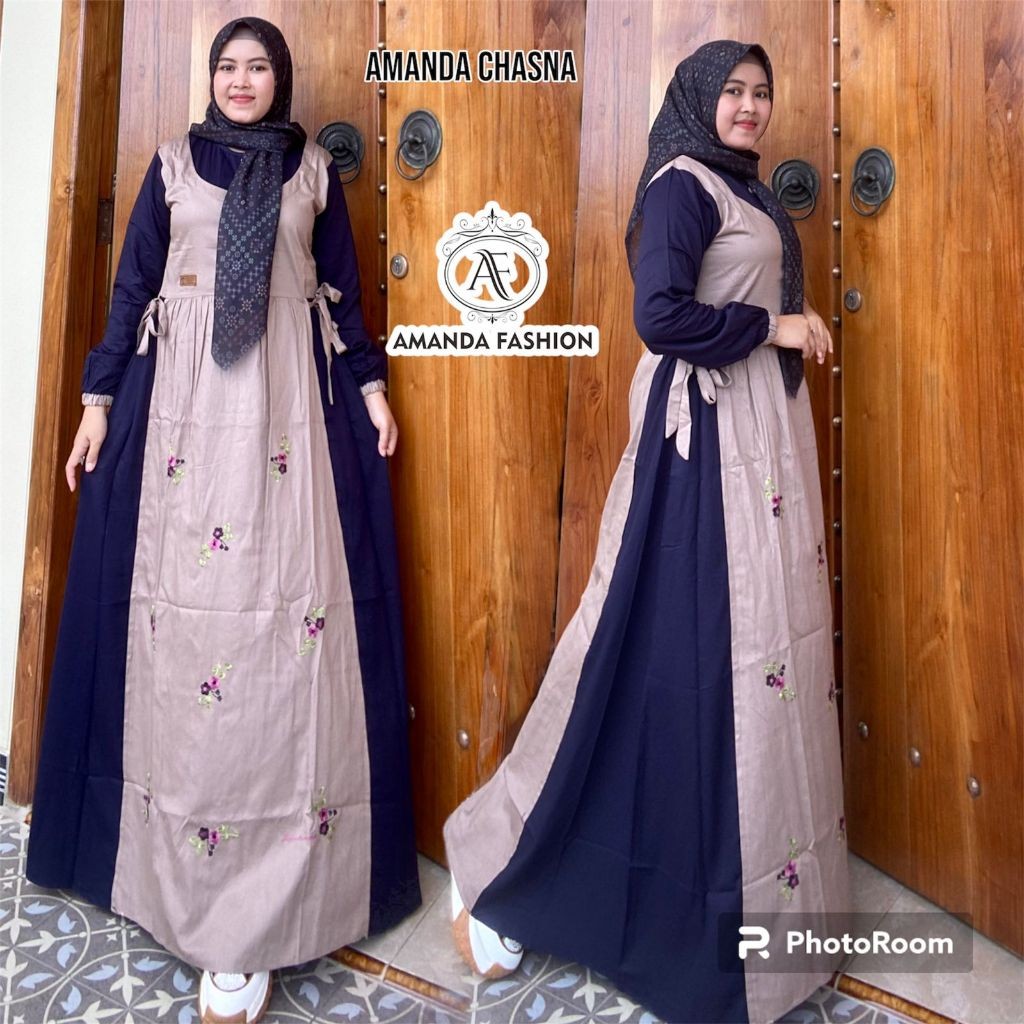 Gamis Amanda Chasna Bordir Katun Twill Premium  (Free Goodibag & Pouch )