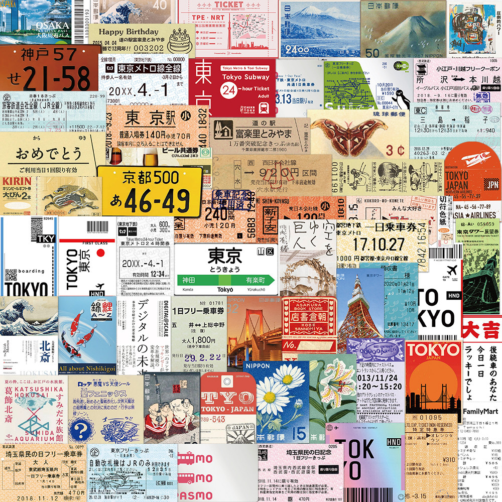 

60pcs Tokyo Travel Souvenir Ticket Graffiti Stickers Cartoon Decals Kids Toy DIY Suitcase Scrapbook Phone Laptop Sticker