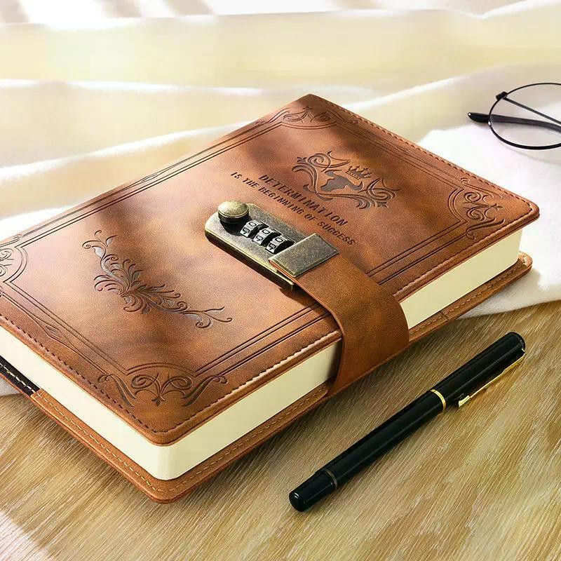 

A5 200 Pages Retro Password Book with Lock Diary Thickened Creative Hand Ledger Student Notepad Stationery Notebook Binder