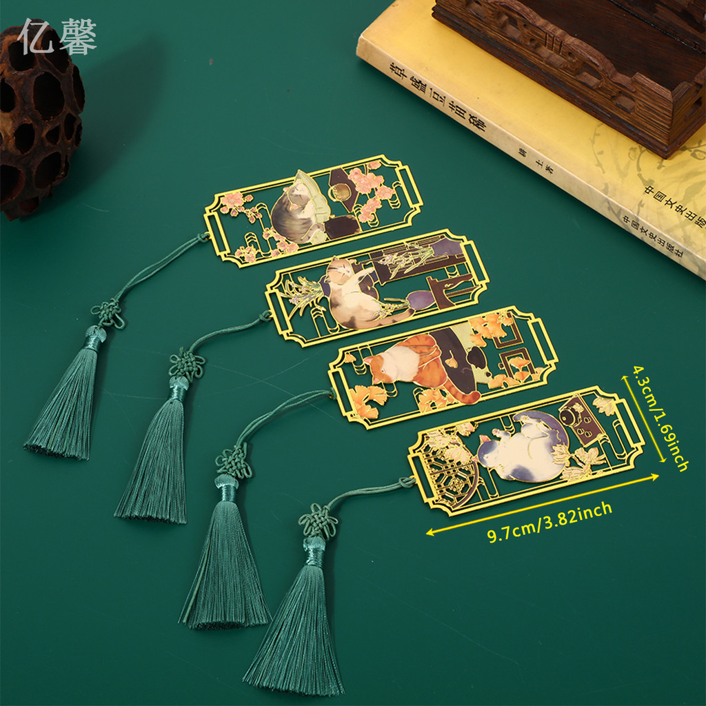 

Chinese Style Cat Brass Bookmark Tassel Pendant Book Clip Metal Pagination Mark Student Gift Stationery School Office Supplies