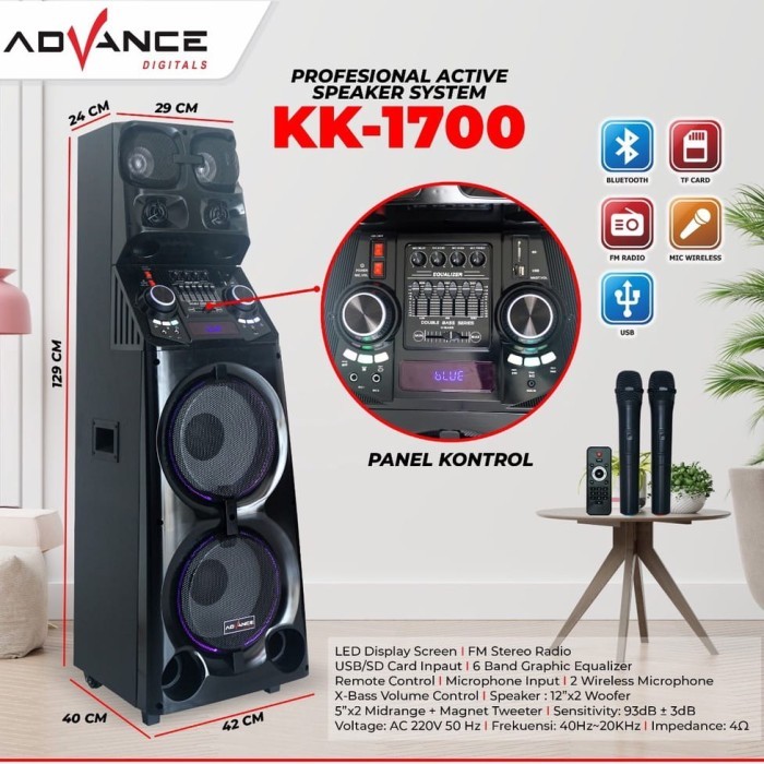 SPEAKER BLUETOOTH ADVANCE KK1700 SPEAKER PROFESIONAL SYSTEM FREE 2 MIC