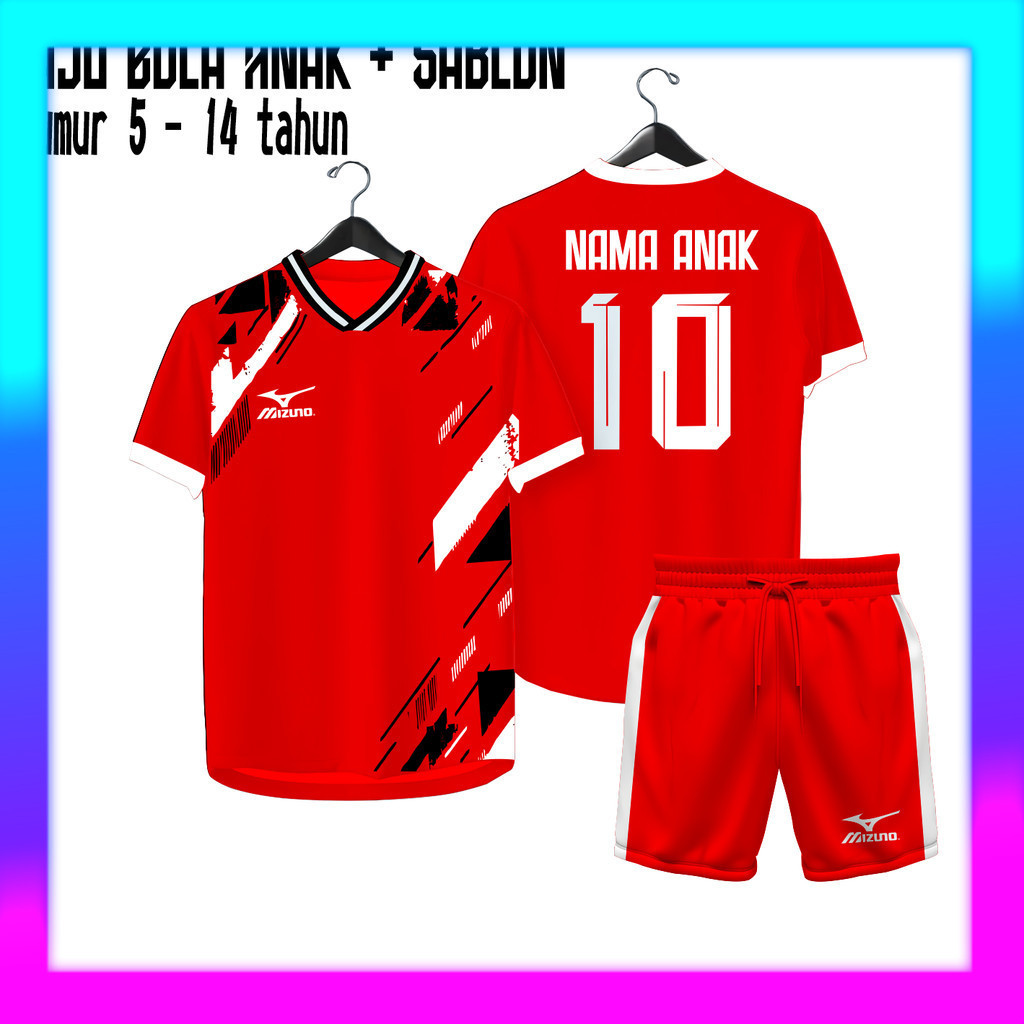 Baju Jersey bola futsal voli badminton MIZUNO kaos Bola Anak FREE SABLON Nama + Nomor Jersey Anak Um