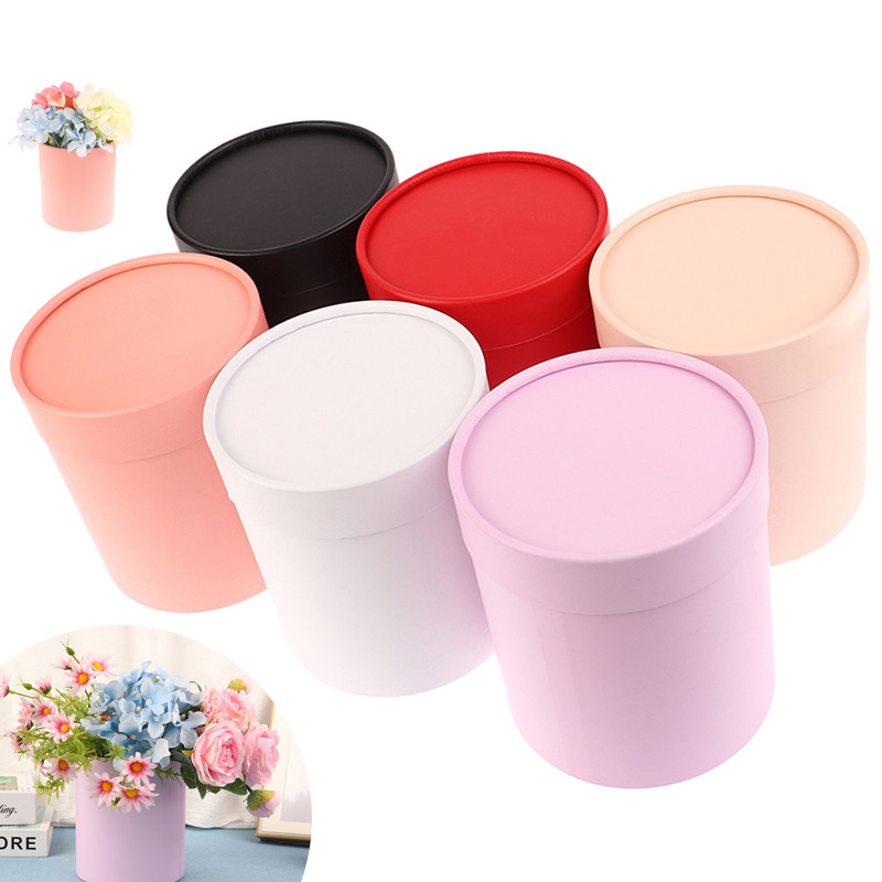 

14x15cm Round Flower Paper Boxes Lid Hug Bucket Florist Gift Packaging Box Portable Gift Candy Bar Boxes Party Wedding Supply