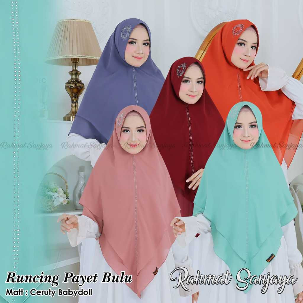 Jilbab Khimar Runcing Payet Bulu Swarosky 2 Layer Jumbo Syar'i Ceruty Babydoll Terlaris terbaru vira