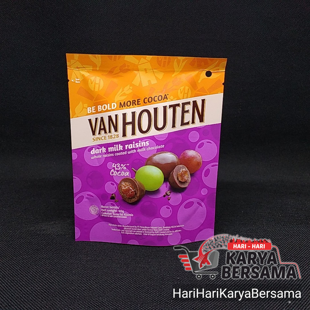 

MAKANAN RINGAN COKELAT VAN HOUTEN DARK MILK RAISINS 40GR