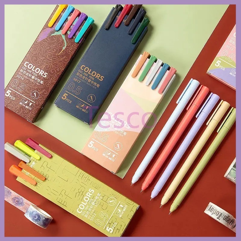 

Tesco 5 PCS set pen gel morandy / Pulpen gel warna macaron journal-0.5mm