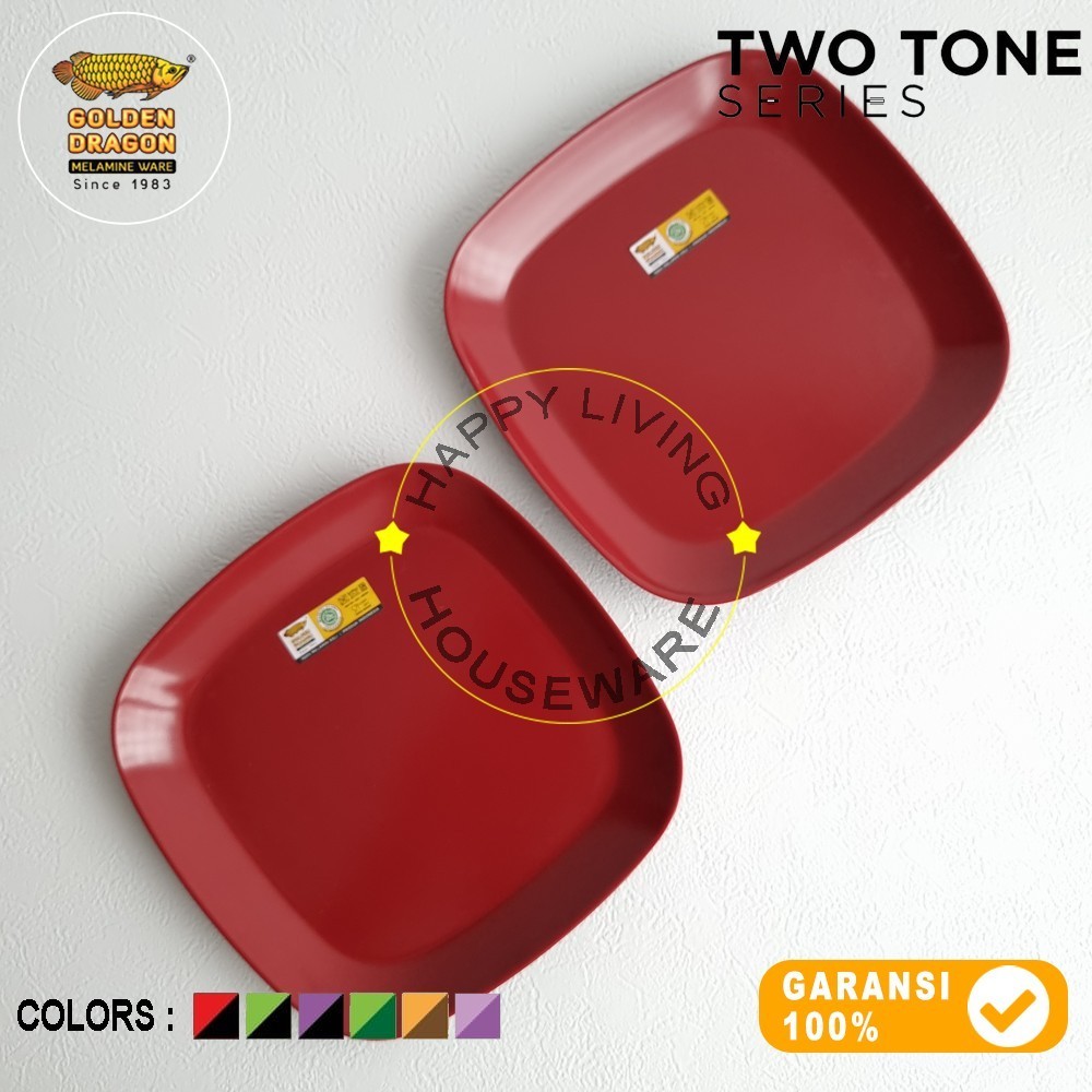 GOLDEN DRAGON Piring Kotak Dalam 7,5in Piring Segi Dalam 18cm Merah Hitam