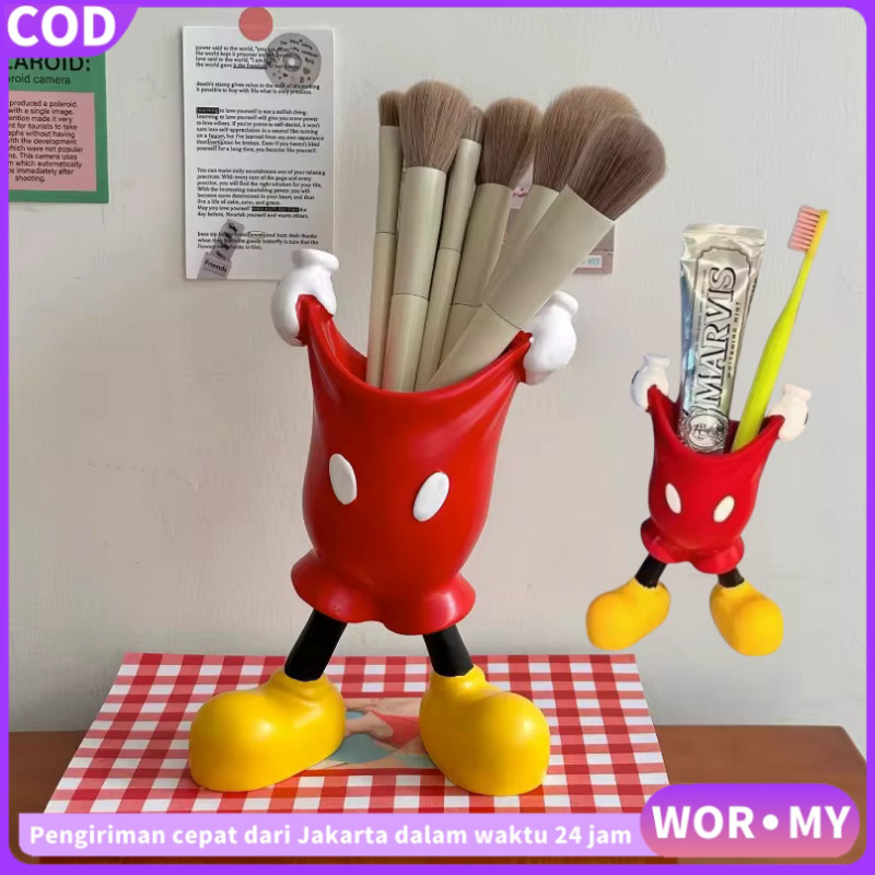 

【WOR·MY】Mickey Kotak penyimpanan kuas rias lucu tempat pena siswa ornamen dekorasi desktop ruang Tamu kantor