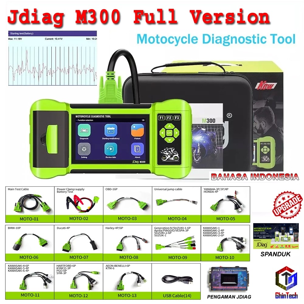 Original Full Version JDiag M300 Motorcycle OBD 2 Scanner Battery Tester ABS Test Clear Fault Code F