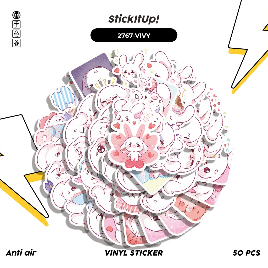 

COD 50 Pcs Stiker FUNNY CHARACTER VIVY THE LITLLE RABBIT STICKER PACK Lucu Anti Air Untuk Dekorasi Notebook Sepeda Skateboard Handphone DIY