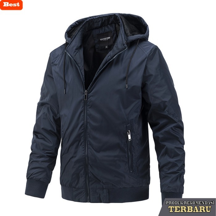 hoodie pria keren jaket bomber pria / jaket hoodie buka lepas / jaket tebal - Hitam, S
