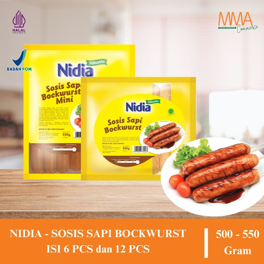 

Nidia Sosis Sapi Bockwurst 500g & 550g - Isi 6pcs & 12pcs, Beef Sausage Halal Premium untuk BBQ, Goreng, dan Rebus