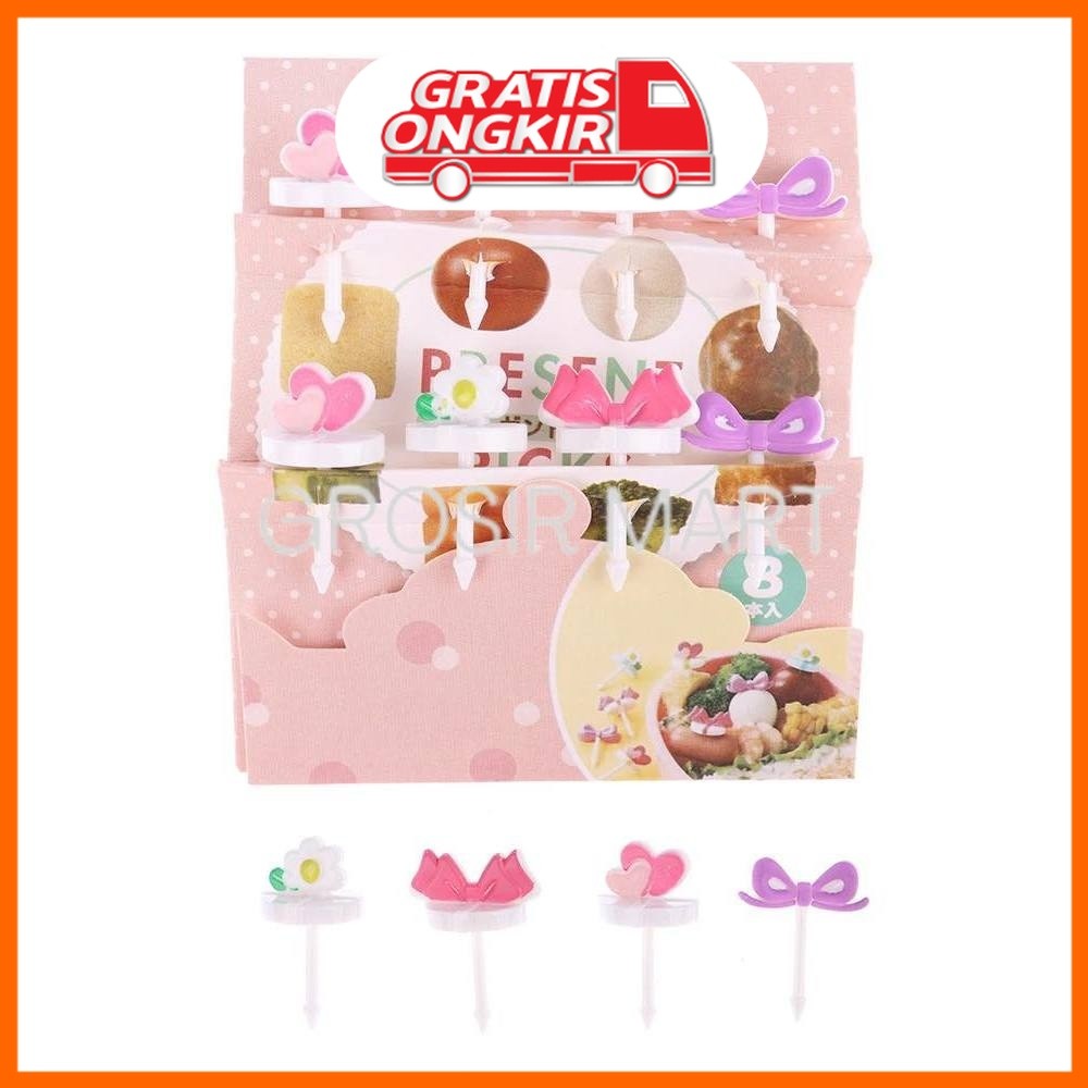 Tusukan Bento Gemoy Tusukan Bento Karakter Lucu Sunflower Pita Hati Bunga 1 set isi 8