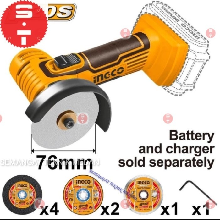 CORDLESS GRENDA GERINDA BATERAI MINI CORDLESS 3" 20V INGCO CAGLI7601