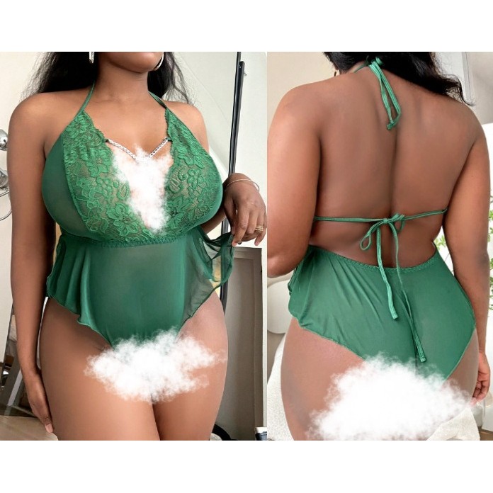 N8413 jumpsuit open V super big size sexy lingerie open crotch jumbo