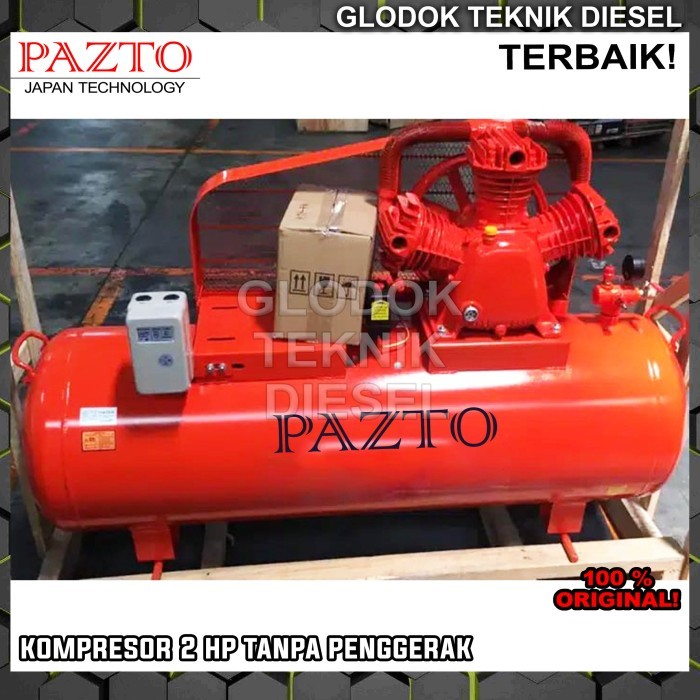 PAZTO Kompresor Angin 2 HP + HONDA Engine Bensin GX 160 5.5 HP PK ORI - Tanpa Penggerak