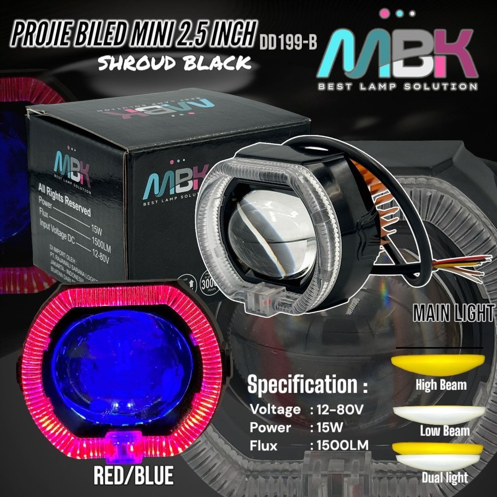 Lampu Utama Motor Projie BILED MINI 2.5 Inch Shroud Black