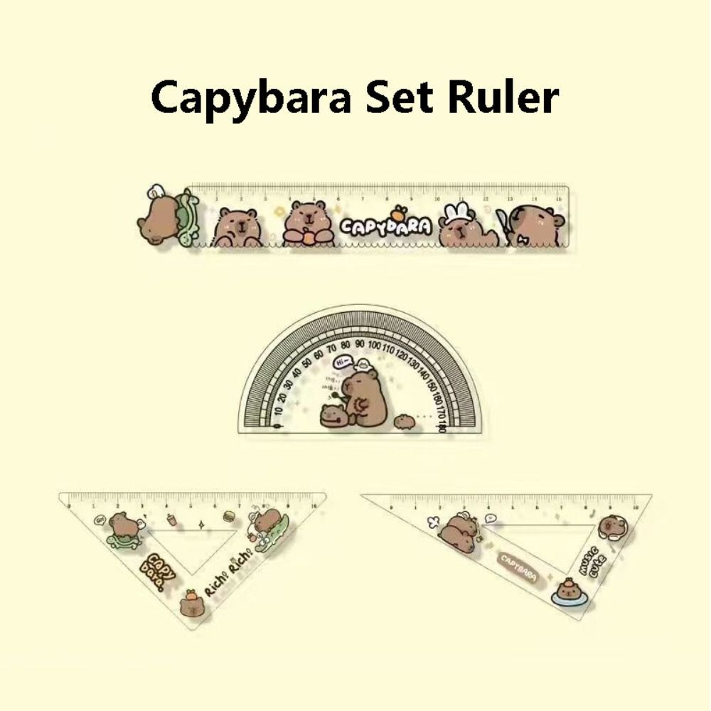 

1 Set Capybara Metric Ruler Cartoon Plastic High Appearance School Supplies Straightedge Protractor Measuring Too Student