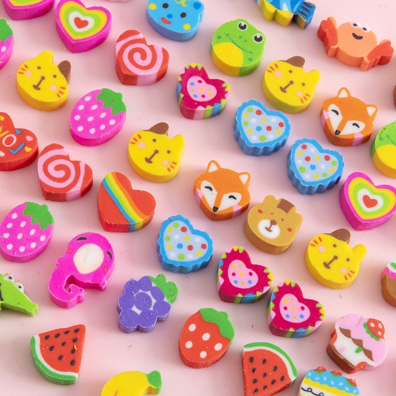 

30 capsules/set transparent bag cartoon fruit animal love mini eraser cross-border June 1 Christmas gifts prizes stationery