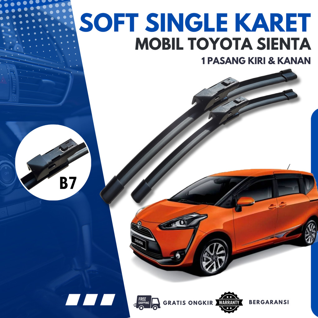 Wiper Soft Toyota Sienta Frameless Model Karet Single Blade 1 Set Kiri dan Kanan Tanpa Rangka Besi P