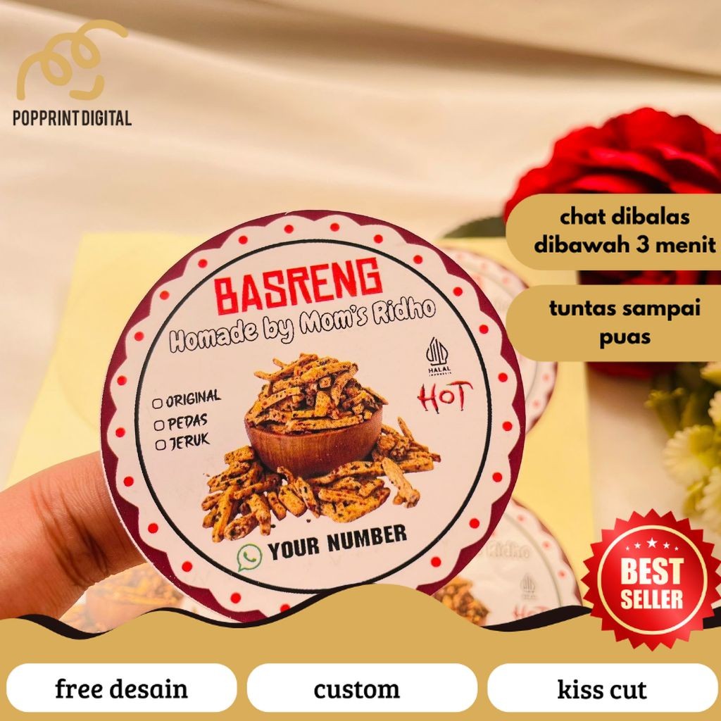 

PopPrints 9-15 Cetak Stiker Label Cemilan Basreng Sticker Makanan Baso Goreng Pedas Free Desain