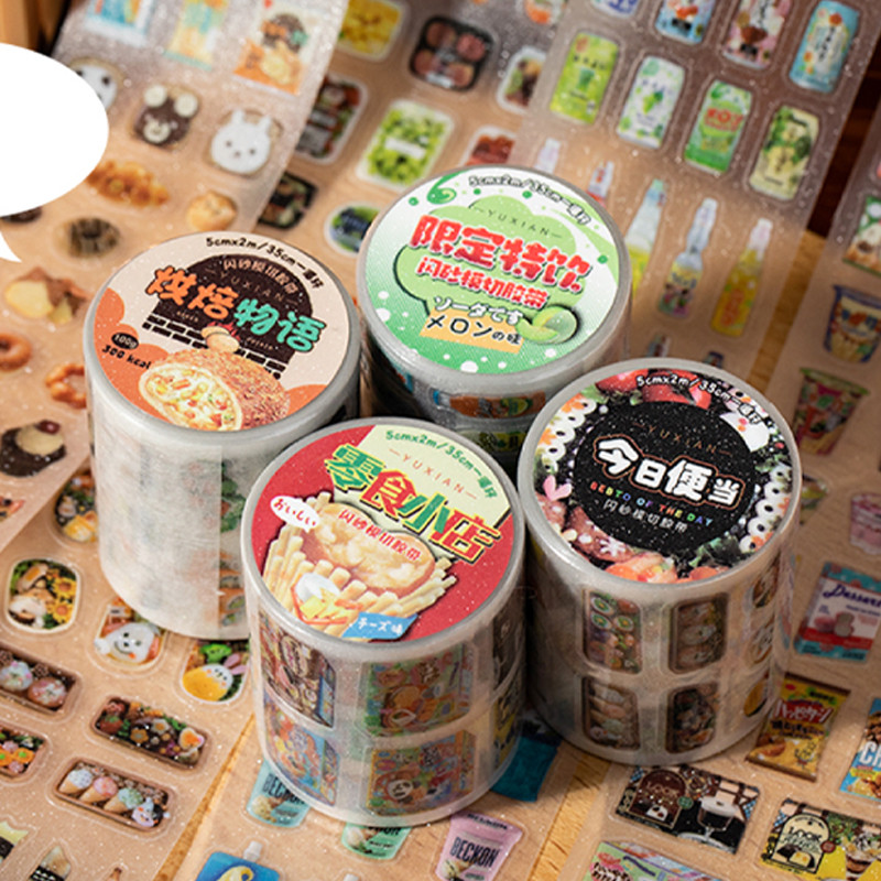 

Mr Paper,2 rolls/bag Showa Tang Shop Flash Sand Die-cut Tape colourful washi tape set stationary supplies tape sticker