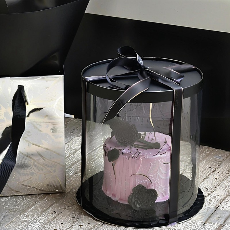 

2PCS Transparent Cake Box Clear Packaging Box Happy Birthday Gift Box Wedding Sweets Bakery Wrapping Box Decorative Present Case