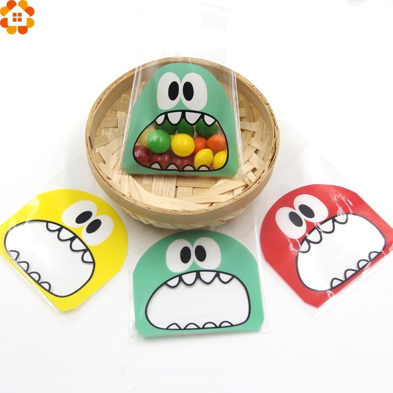 

100PCS 7CM/10CM Cute Cartoon Monster Cookie&Candy Bag Self-Adhesive Plastic Bags For Biscuits Snack Baking Package Supplies