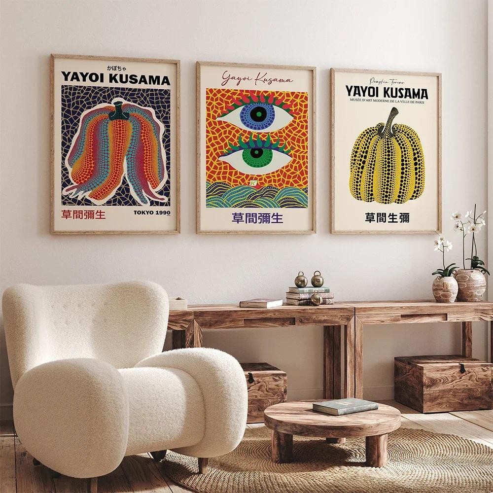 

Yayoi Kusama Artwork Exhibition Nordic Posters and Prints Gallery Wall Art Picture Museum Canvas Painting For Living Room Decor