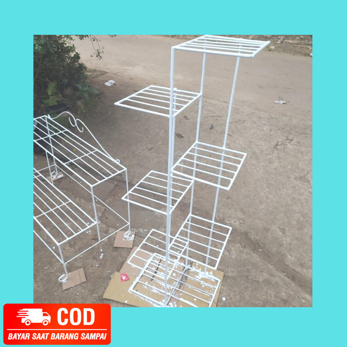 Dekorasi Taman Tempat Pot Bunga 7 Susun / Standing Planter Besi Rak - Putih