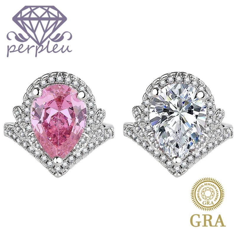 Sertifikat GRA Gratis Cincin Mahkota Wanita Mewah Berbentuk Pir Moissanite Dua Warna Pink Dan Putih 