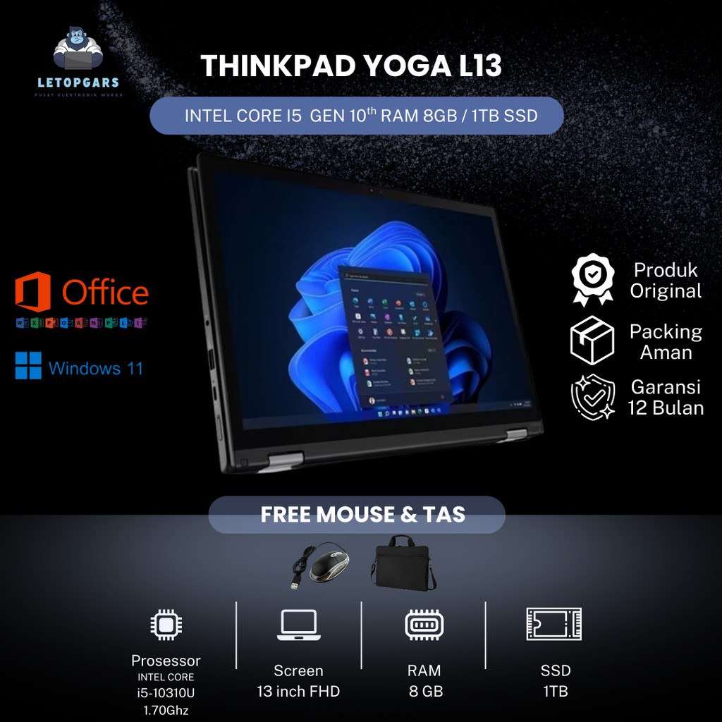 Lenovo Thinkpad YOGA L13 G1 Touch i5 10TH Gen RAM 8GB/1TB SSD - 8GB/256 SSD