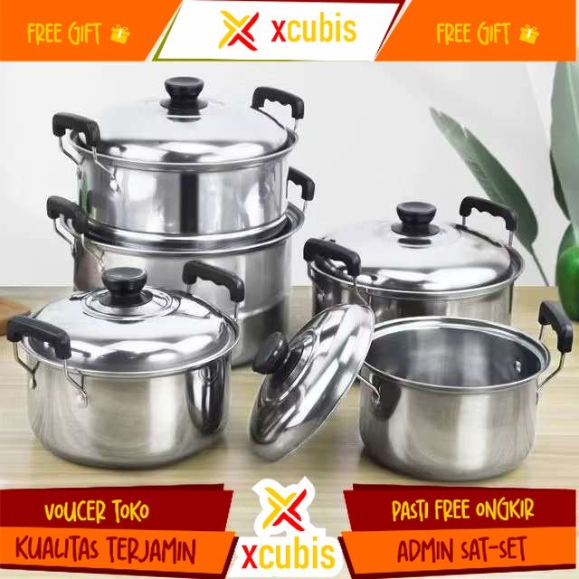 Panci set isi 5 pcs / panci steamer set 5 susun tutup stenlis / Panci Set 5 Susun Stainless