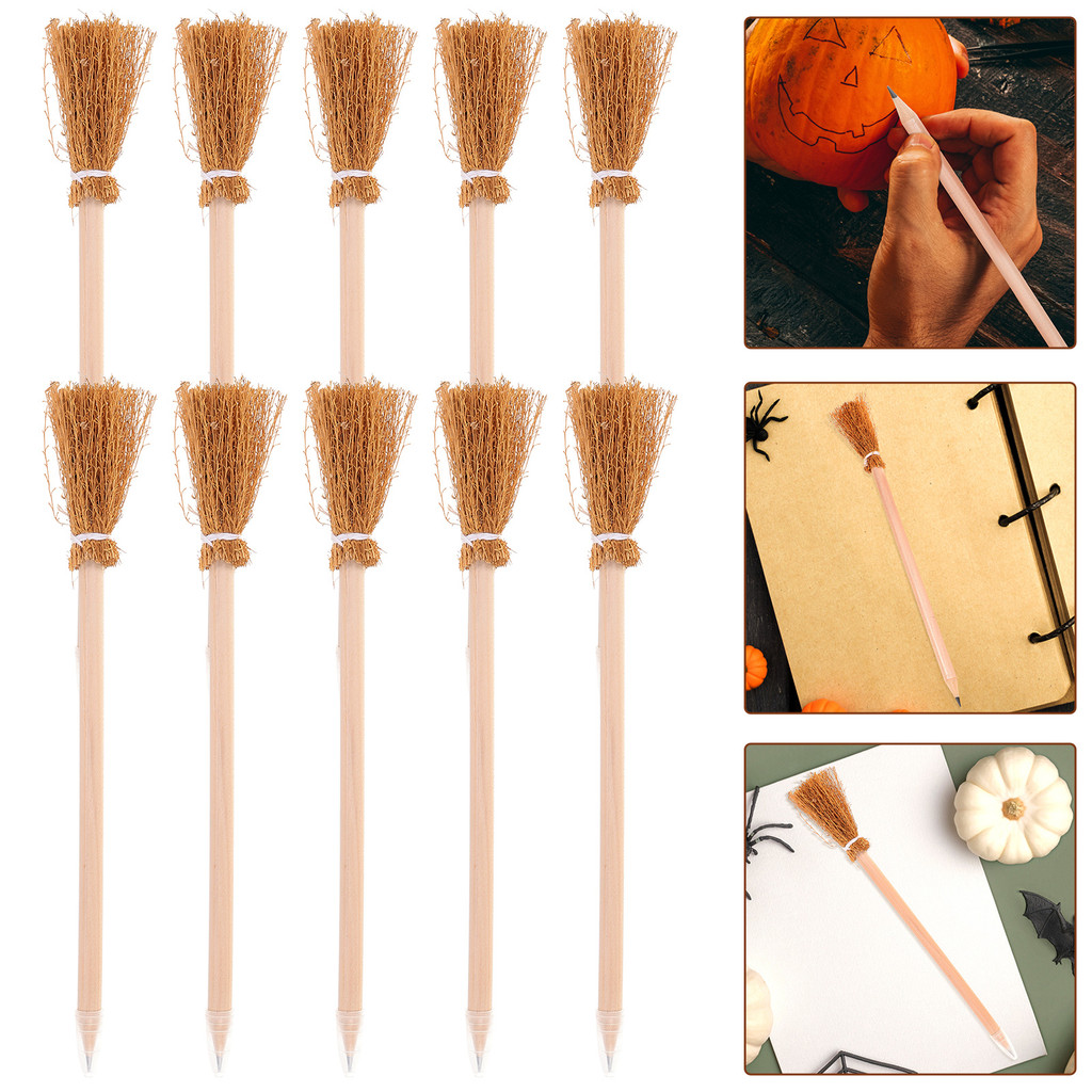 

10 Pcs Broom Pencil Witch Broom Drawing Pencils Wooden Writing Pencils Pens Sketching Notebooks Papers Safe Study Supplies