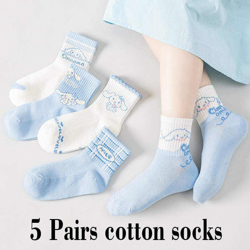 

5 Pairs Sanrio Cinnamoroll Kids Socks Kuromi Kawaii New Fall Winter Cartoon Boy Children Mid-calf Socks Cotton Sock for Girls