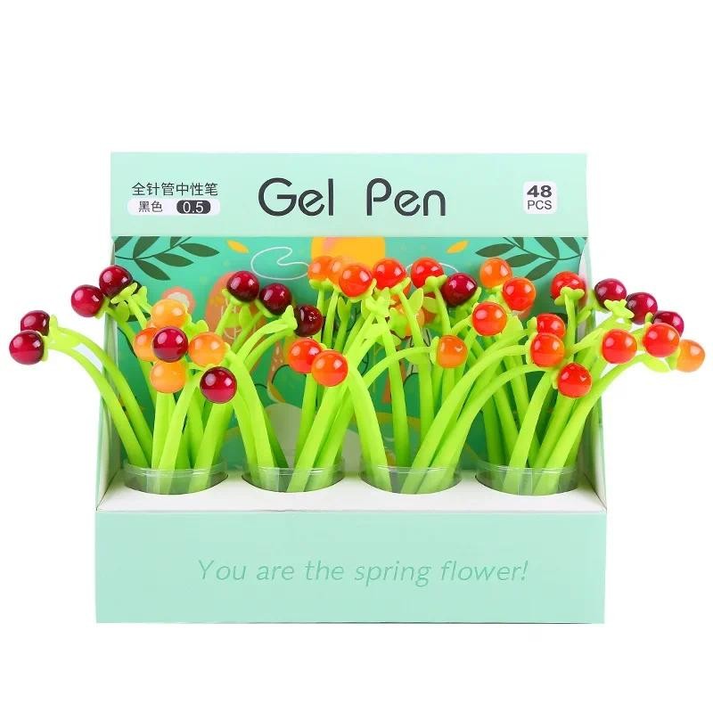 

48PCS Cute Cherry Gel Pen Full Needle Pen Tip Students Sign The Homework Paper With A Pen Cute Stationary Supplies