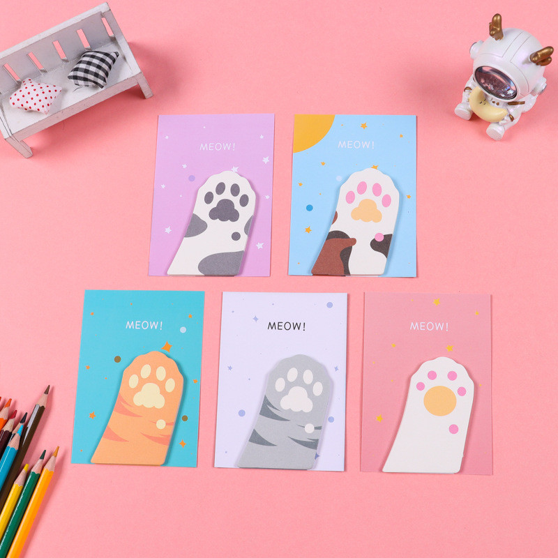

5 Piece Adhesive Cat Paw Meow Sticky Notes Notepad Memo Pad Stationery Sticker