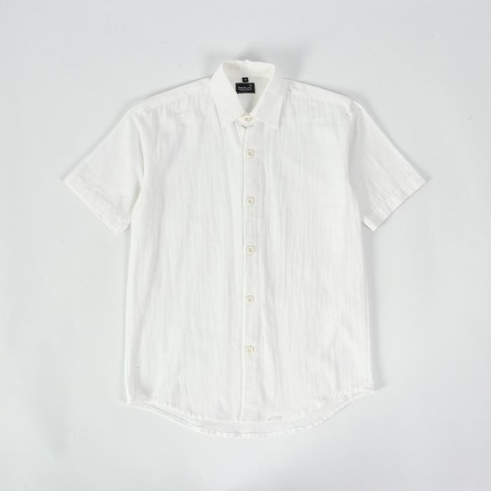 Kemeja Pria Linen Katun Angel Canggu Series Kemeja Pantai Putih Casual Lengan Pendek Polos Beachwell