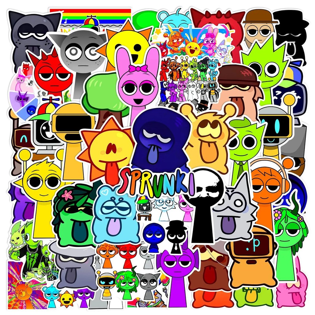 

52Pcs/Set Sprunki Stickers Skateboard Notebook Fridge Phone Guitar Luggage Decal Sticker Toy