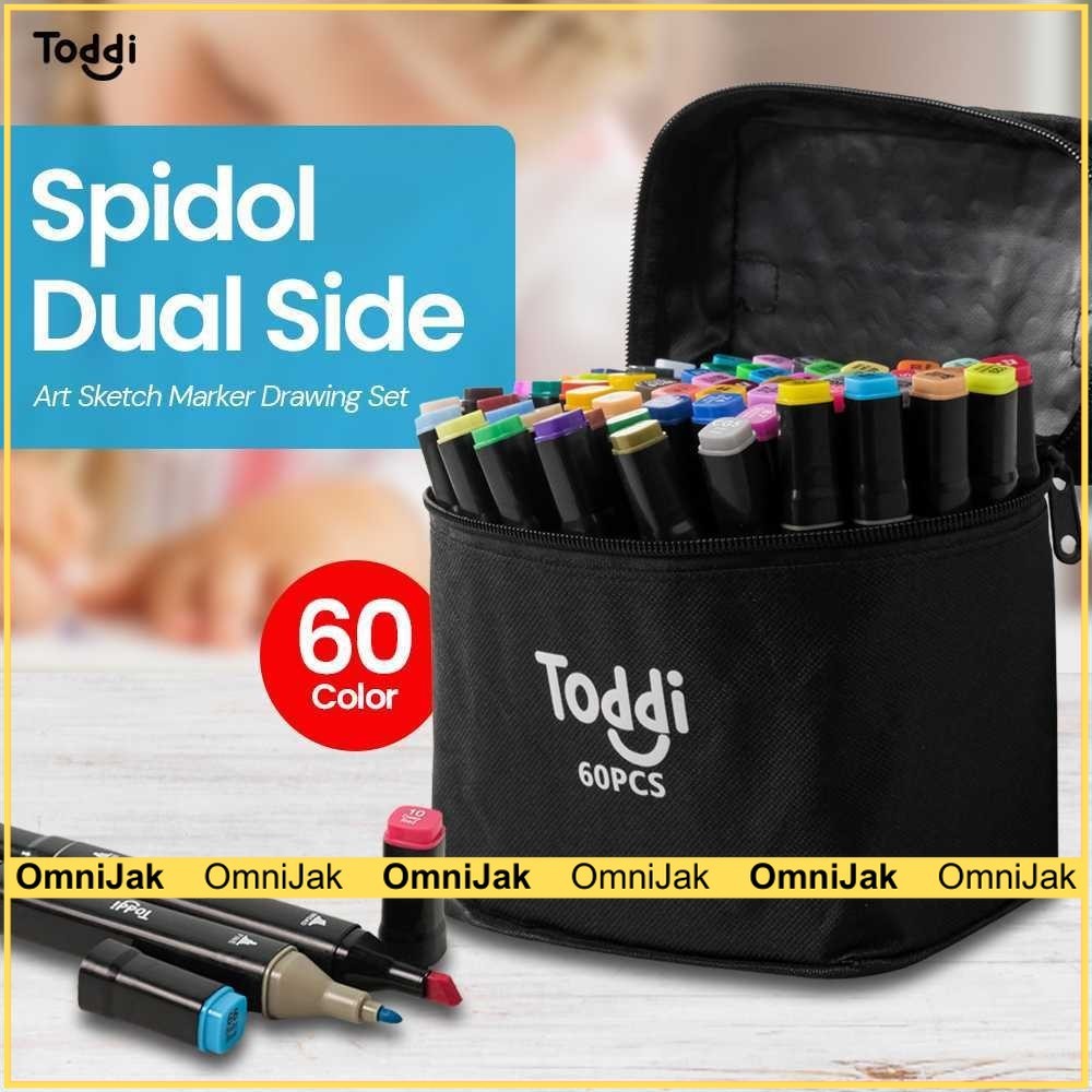 

Toddi Spidol Dual Side Fine Art Brush Pen Art Marker Set 60 Color - HL270