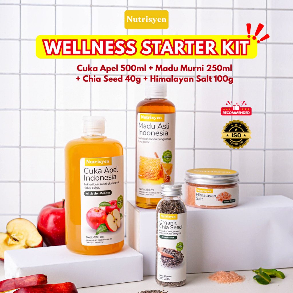 

Nutrisyen - 4in1 Cuka Apel 500ml + Madu Murni 250ml + Chia Seed 40g + Himalayan Salt 100g Bundling