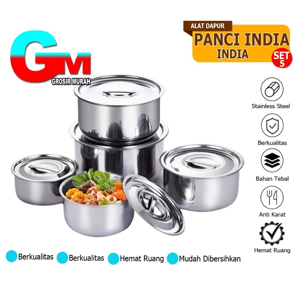 Stock Pot Stainless Steel Ware Set 5pcs Stock Pot Stainless Panci India Set 5pcs Rantang Stainless