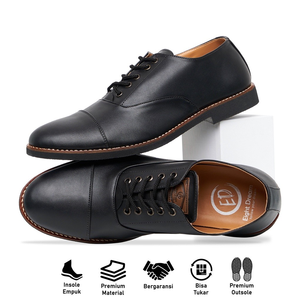 promo ED Eight Dream Oxford Black | Sepatu Pantofel Pria Formal Ori