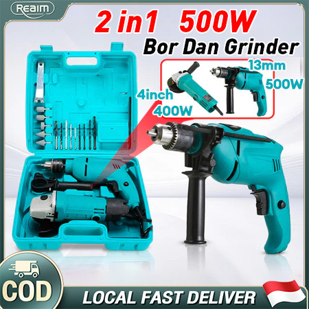 REAIM  grinder dan bor Listrik  angle  set bor listrik murah Drill untuk memotong dan mengamplas log